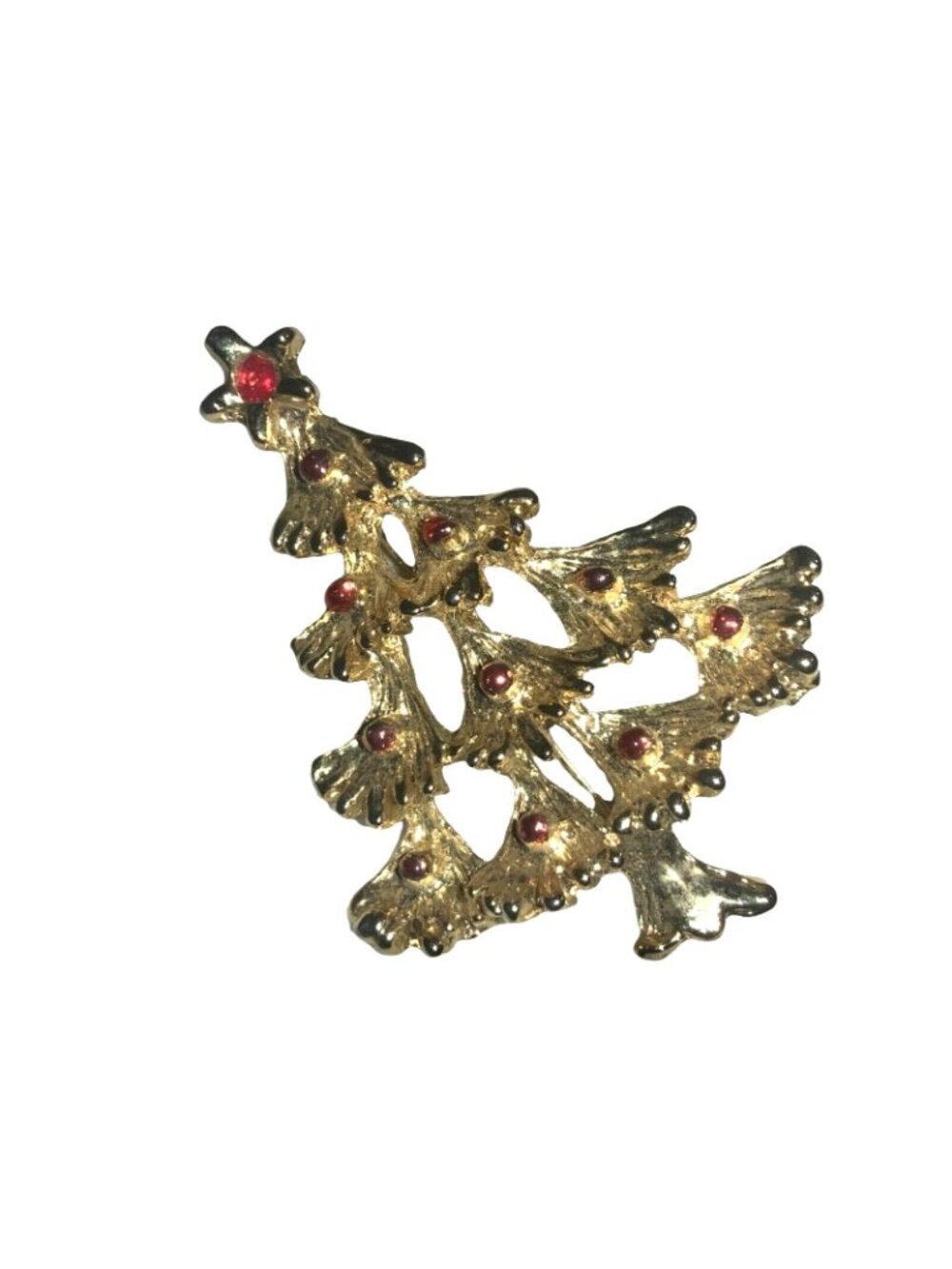 Gold Tone Christmas Tree with Red Decorations Pin Brooch Christmas Jewelry - Picture 7 of 12